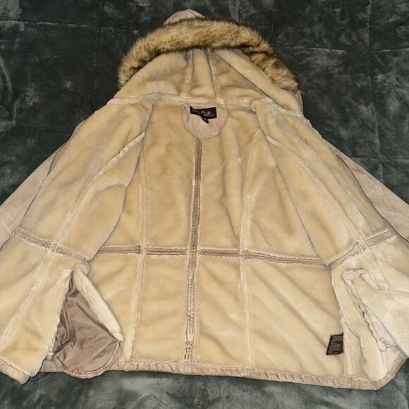 Big Chill Women’s Jacket 1X Tan Faux Fur Hooded Full Zip Fur Lined Plus Size - Picture 6 of 8